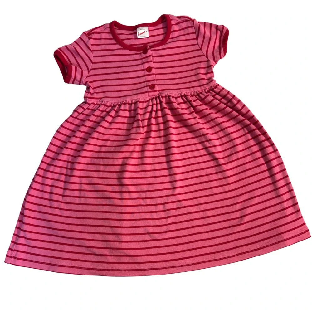 Vintage Hanna Andersson pink with red stripes short sleeve girls dress size 6/7